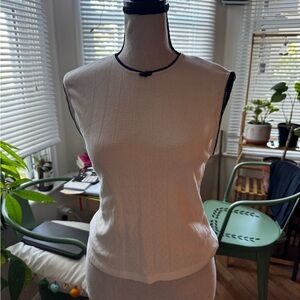 Reformation White Knit Top with Black Lace Trim